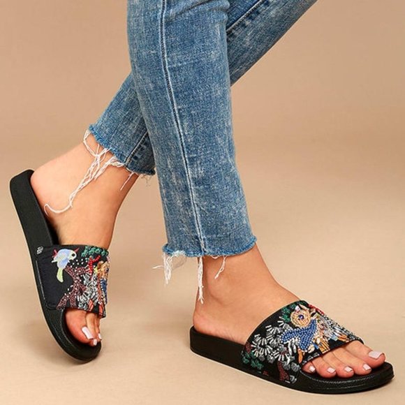 Steve Madden Shoes - Steve Madden Sparkly Beaded Sequin Bird Slides Sandals, Sz 7